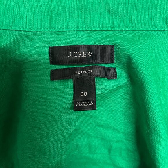 J. Crew "Perfect" Green Linen Blend Blouse Shirt, Size 00 - Picture 3 of 4